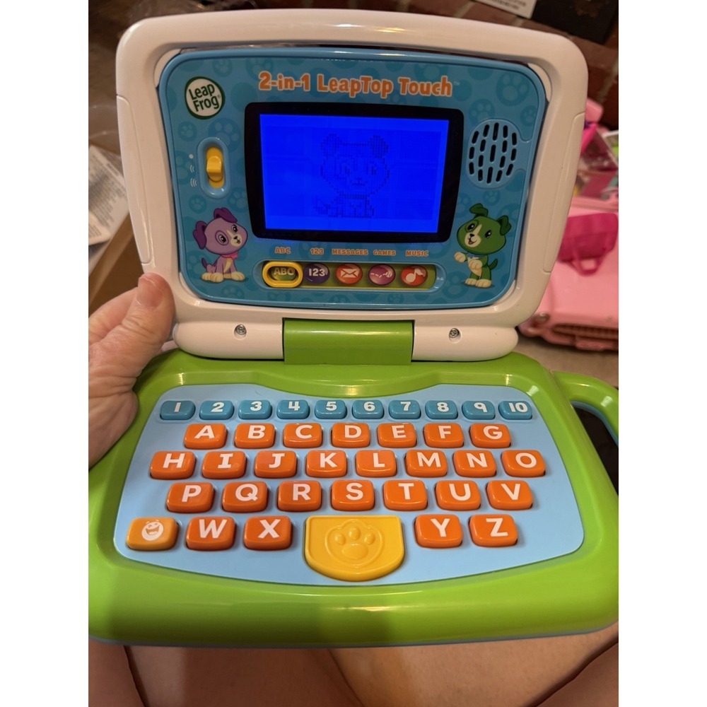 LeapFrog 2-in-1 LeapTop Touch Green Blue Learning Laptop Tablet 6009 Tested